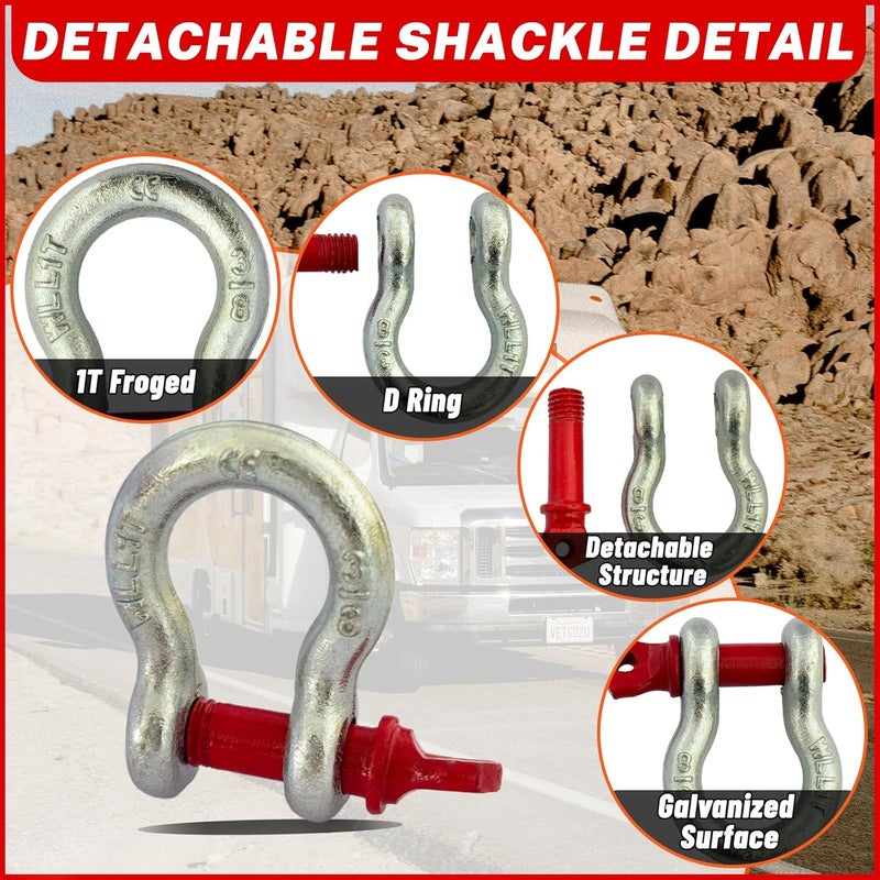 HENBOW 1 Ton Swivel Lifting Hooks and D Ring Shackles,G80 Chain Hooks with 3/8" Shackle,2200Lbs Safety Load Limit,Heavy Duty Alloy Steel Round Rotating Sling Towing Log Hook - Image 4